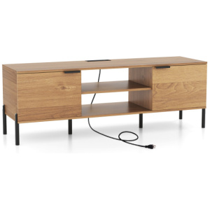 2-Door TV Stand with Charging Station and Open Shelves for TVs up to 65 Inches-Natural