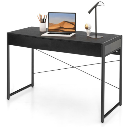 2-Drawer Home Office Desk with Steel Frame-Black