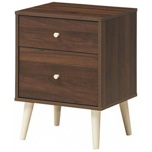 2-Drawer Nightstand Beside End Side Table with Rubber Legs-Brown