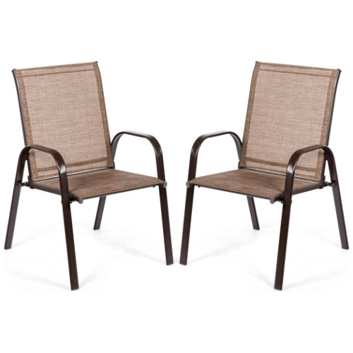 2 Pcs Patio Chairs Outdoor Dining Chair with Armrest-Brown