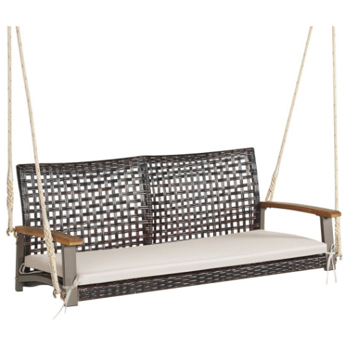 2-Person Rattan Hanging Porch Swing Chair-Off White