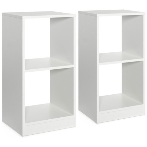 2 Pieces 2-tier Bookcase Set with Anti-toppling Device