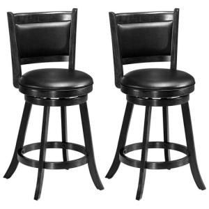 2 Pieces 24 Inches Swivel Counter Stool Dining Chair Upholstered Seat-Black