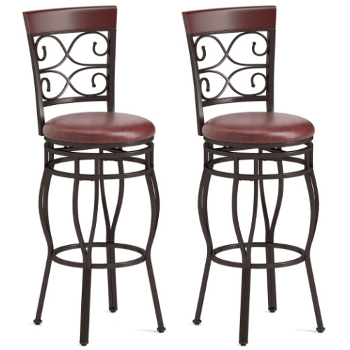 2 Pieces 30 Inch 360 Degree Swivel Bar Stools with Leather Padded Seat-Brown