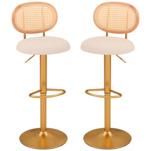 2 Pieces Bar Chairs with PE Rattan Backrest-360°Swivel and Height Adjustable