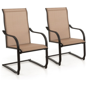 2 Pieces C-Spring Motion Patio Dining Chairs with Breathable Fabric-Brown