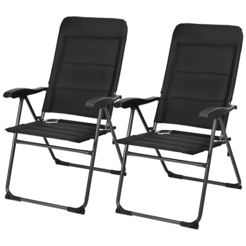 2 Pieces Outdoor Folding Patio Chairs with Adjustable Backrests for Bistro and Backyard-Black