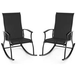 2 Pieces Outdoor Rocking Chairs with Breathable Backrest-Black