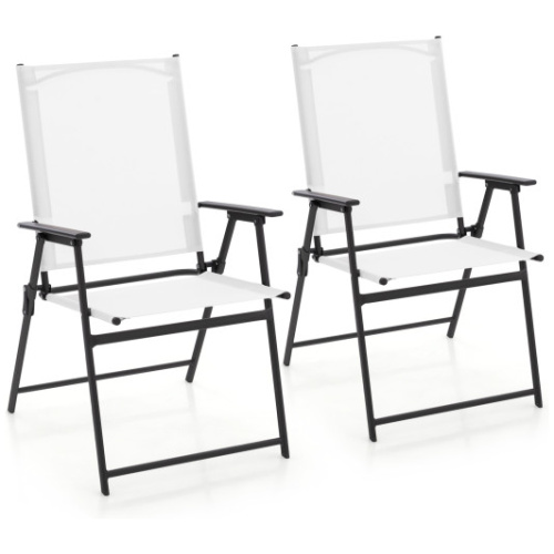 2 Pieces Patio Folding Chairs with Armrests for Deck Garden Yard-White