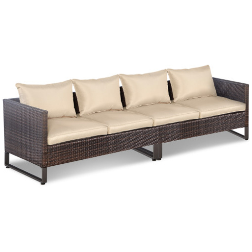 2 Pieces Patio Furniture Sofa Set with Cushions and Sofa Clips-Brown