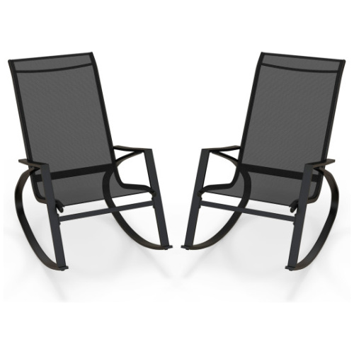 2 Pieces Patio Rocking Chairs Outdoor Sling Fabric Rockers with Ergonomic Backrest and Seat-Black