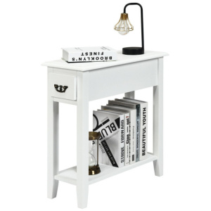 2 Tier End Bedside Sofa Side Table Narrow Nightstand-White