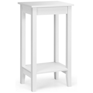 2-Tier Nightstand End Side Wooden Legs Table for Bedroom-White