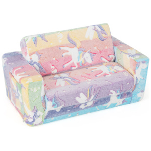 2-in-1 Flip Out Kids Sofa Chair with Detachable Flannel Fabric Cover and Glowing Patterns-Color