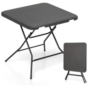 2.6FT Foldable Dining Table with Wood Grain HDPE Tabletop and Non-slip Foot Pads-Black