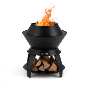 20 Inch Patio Fire Pit Metal Camping Fire Bowl with Pot Holder and Storage Shelf-Black