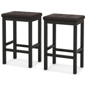 24 Inch Bar Stools with Padded Seat Footrest and Rubber Wood Frame-Brown