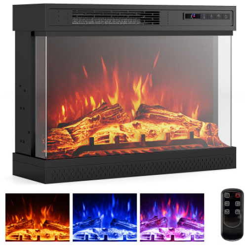 24 Inches 3-Sided Glass Electric Fireplace Heater with Remote Control