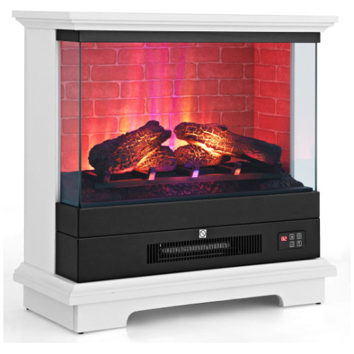 27 Inch Freestanding Electric Fireplace with 3-Level Vivid Flame Thermostat-White