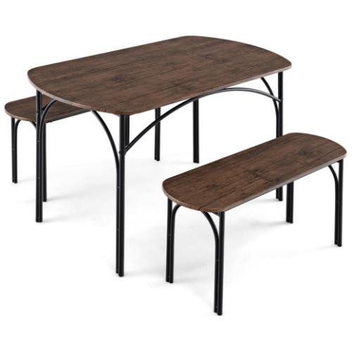 3-Piece Dining Table Set for 4 with Metal Frame-Brown