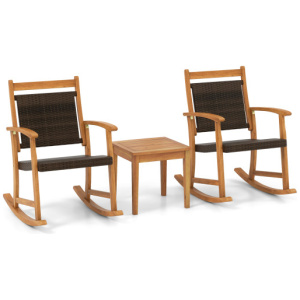 3 Pieces Acacia Wood Patio Rocking Chair Set with Side Table