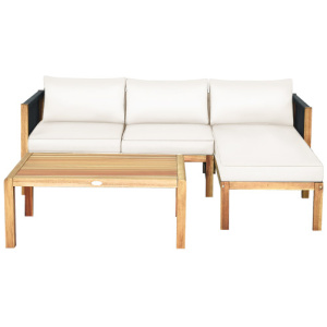 3 Pieces Patio Acacia Wood Sofa Furniture Set with Nylon Rope Armrest-White