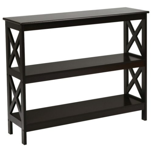 3-Tier Console X-Design Sofa Side Accent Table-Espresso