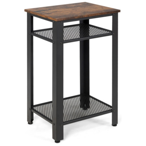 3-Tier Industrial End Table with Metal Mesh Storage Shelves