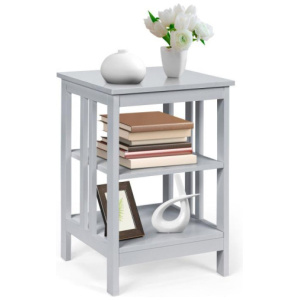 3-Tier Nightstand Sofa Side Table with Baffles and Round Corners-Gray