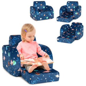 3-in-1 Convertible Kid Sofa Bed Flip-Out Chair Lounger for Toddler-Blue