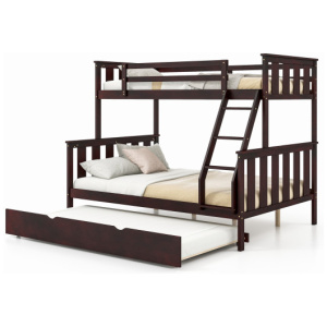 3-in-1 Twin Over Full Bunk Bed with Trundle and Ladder-Espresso