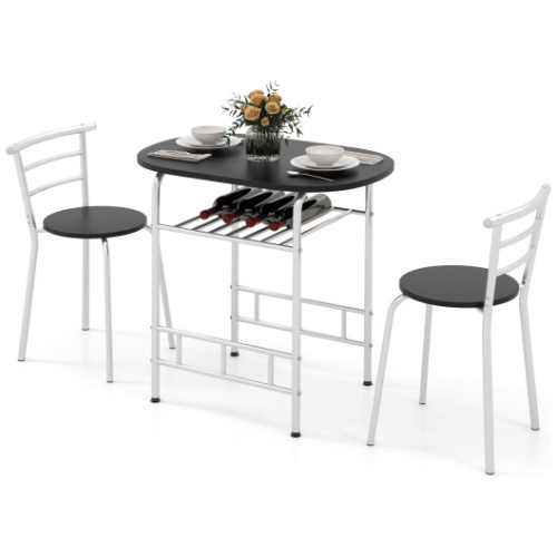 3 pcs Home Kitchen Bistro Pub Dining Table 2 Chairs Set- Silver