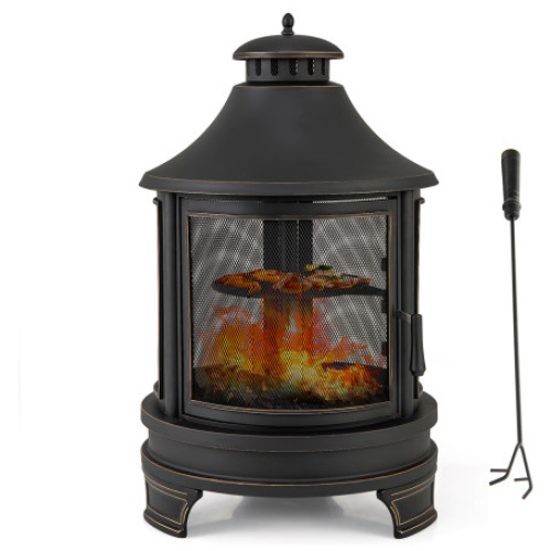 30 Inch Outdoor Fire Pit Chiminea with Grill for Garden BBQ