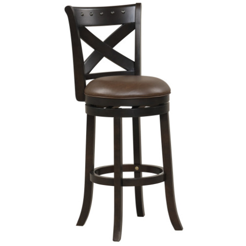 31 Inch Swivel Bar Stool with Curved Backrest PU Leather Seat and Footrest-31 inches