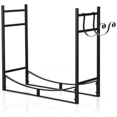 33 Inch Firewood Rack with Removable Kindling Holder Steel Fireplace Wood