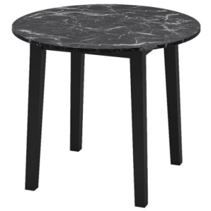 35 Inch Round Dining Table with Rubber Wood Legs and Marble-textured Veneer Tabletop-Black