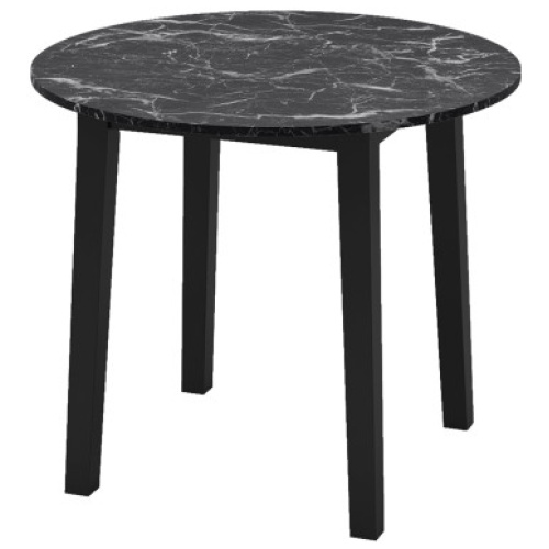 35 Inch Round Dining Table with Rubber Wood Legs and Marble-textured Veneer Tabletop-Black