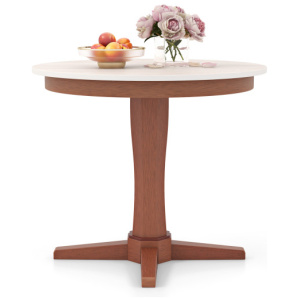 35 Inches Wooden Round Dining Table with Pedestal Base-White