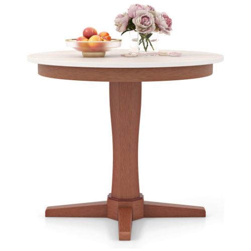 35 Inches Wooden Round Dining Table with Pedestal Base-White