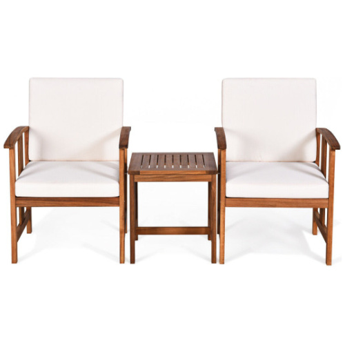 3PC Solid Wood Outdoor Patio Sofa Furniture Set-White