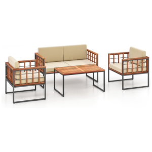 4 Pieces Acacia Wood Outdoor Sofa Set for Balcony, Porch, Backyard, Poolside