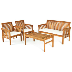 4 Pieces Outdoor Acacia Wood Sofa Furniture Set