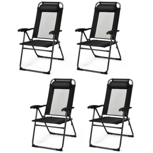 4 Pieces Patio Garden Adjustable Reclining Folding Chairs with Headrest-Black