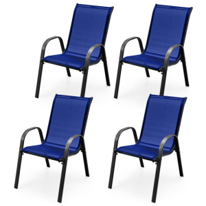 4 Pieces Stackable Patio Dining Chairs Set with Armrest-Navy