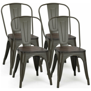 4 Pieces Tolix Style Metal Dining Side Chair Stackable Wood Seat-Black