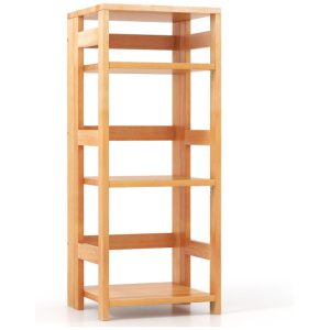 4-Tier Bookshelf Rubber Wood Bookcase with Side Fences for Living Room-14 inches