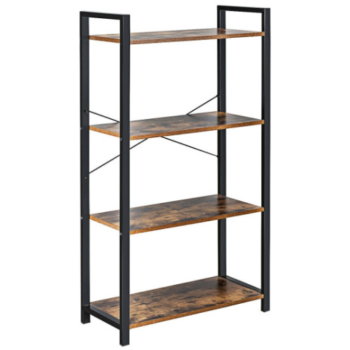 4-Tier Rustic Bookshelf Industrial Bookcase Diaplay Shelf Storage Rack-Brown