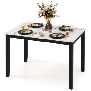 45 Inch Rectangular Mid Century Dining Table with Faux Marble Tabletop for 4 People-Black & White