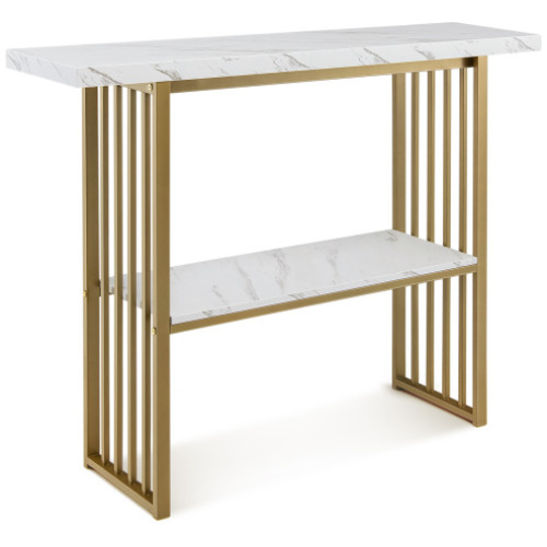 48 Inch 2-Tier Console Table with Gold Finished Frame-White