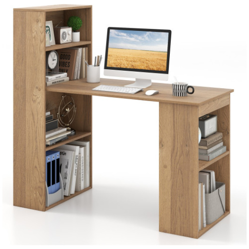 48 Inch Computer Desk with 4-Tier Bookcase and CPU Stand-Natural